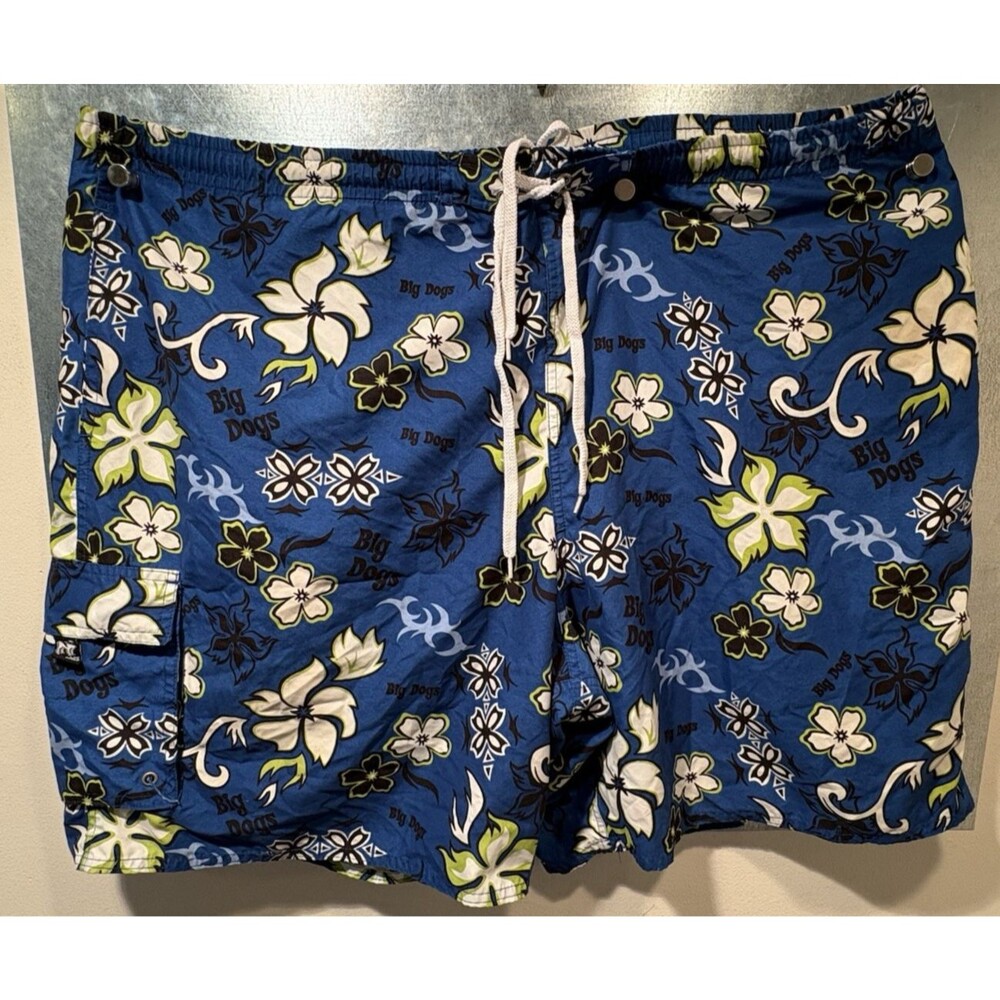 Big Dogs Mens Hawaiian Floral Print Blue Swim Trunk Board Shorts Size 2X - Picture 10 of 16